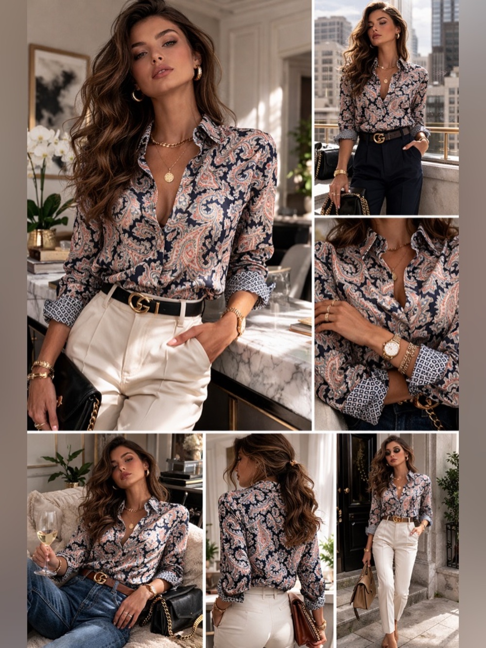 Chic Paisley Button Down Shirt Navy Multi No-Iron Size S Preppy Paisley Capaule